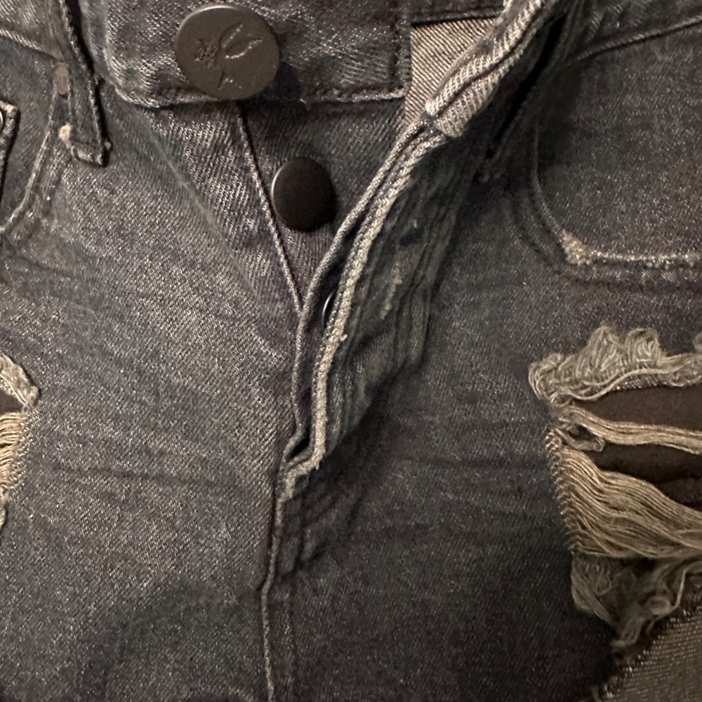 One X One Teaspoon Distressed Black Denim Shorts - Picture 5 of 16